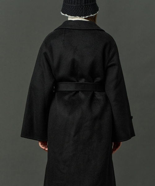 Длинное шерстяное пальто оверсайз с поясом [Black]