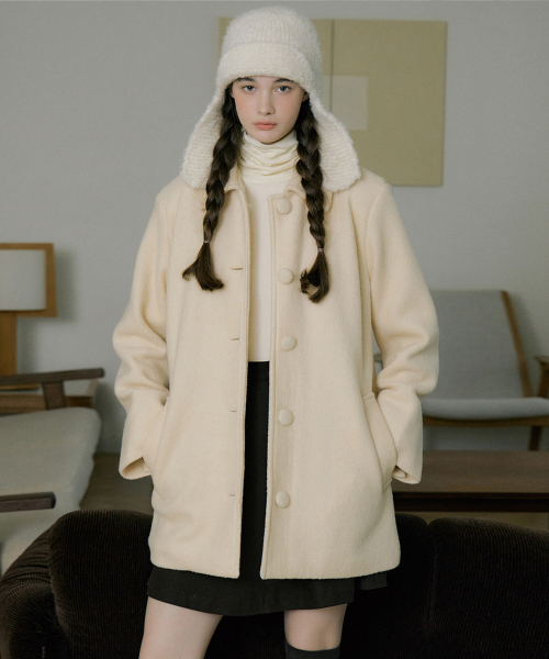EOT FLUFFY SINGLE WOOL HALF COAT CREAM BUTTER