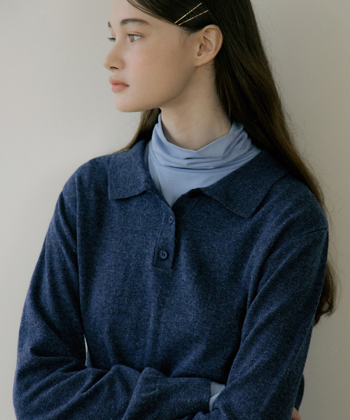 EOT SOFT BUTTON COLLAR KNIT BLUE INDIGO