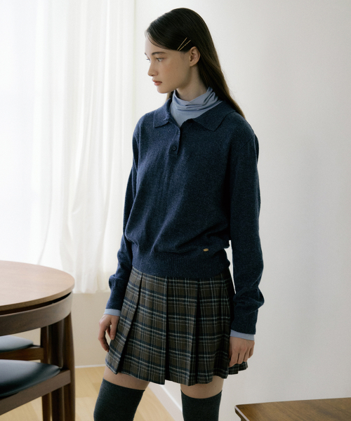 EOT SOFT BUTTON COLLAR KNIT BLUE INDIGO