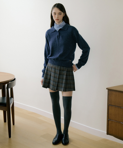 EOT SOFT BUTTON COLLAR KNIT BLUE INDIGO