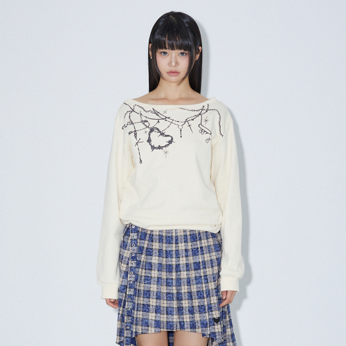 BOAT NECK PRINTING SWEAT SHIRT CREAM BQ4CL021