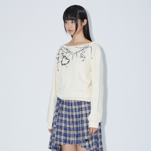 BOAT NECK PRINTING SWEAT SHIRT CREAM BQ4CL021