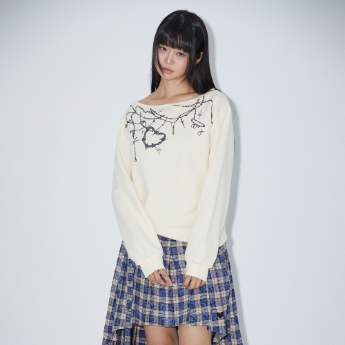 BOAT NECK PRINTING SWEAT SHIRT CREAM BQ4CL021