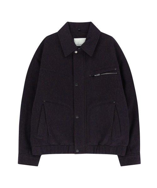 FUR COLLAR WOOL BLOUSON JACKET (NAVY)