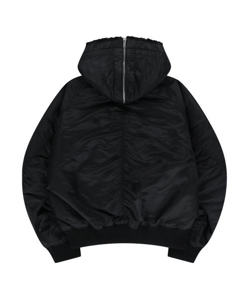 FUR HOODED NYLON MA-1 JACKET (BLACK)