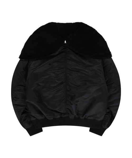 FUR HOODED NYLON MA-1 JACKET (BLACK)
