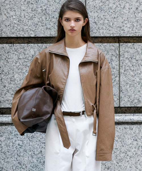 Leather Zip Up Bomber Jacket