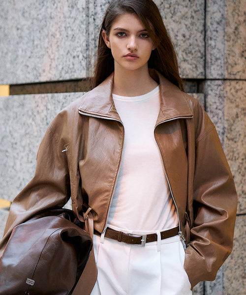 Leather Zip Up Bomber Jacket