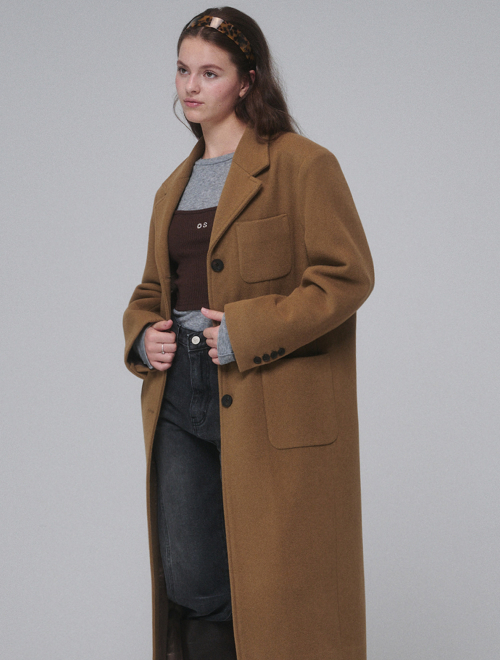 Однобортное шерстяное пальто Brown