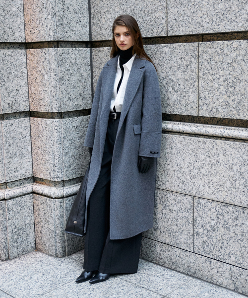 Wool Double Belted Long Coat