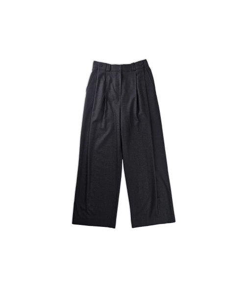 Wool Blend Side Button Pintuck Elastic Pants Charcoal