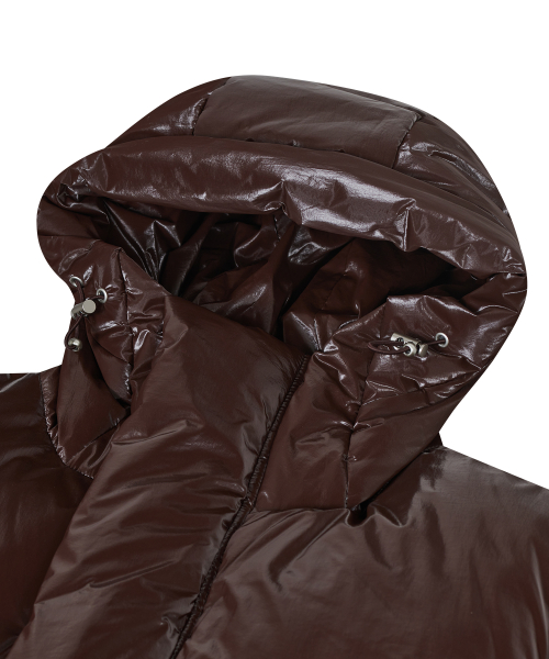 Оверсайз пуховик с капюшоном 86-IRO341 Essential Glossy Brown
