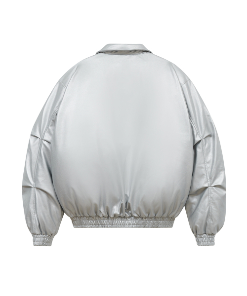Короткий кожаный пуховик-баллон 87-STAN102 Silver