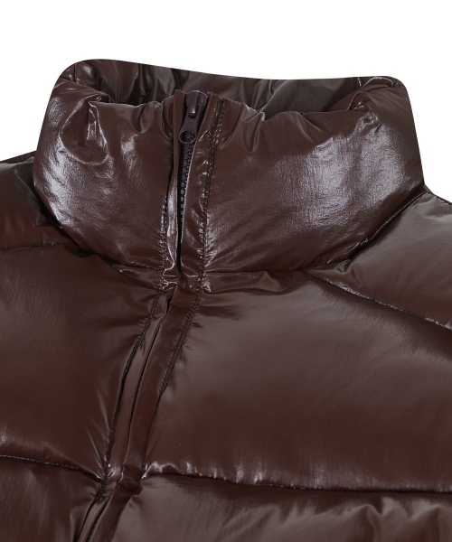 Короткий глянцевый пуховик 85-VIVA043 с высоким горлом Brown