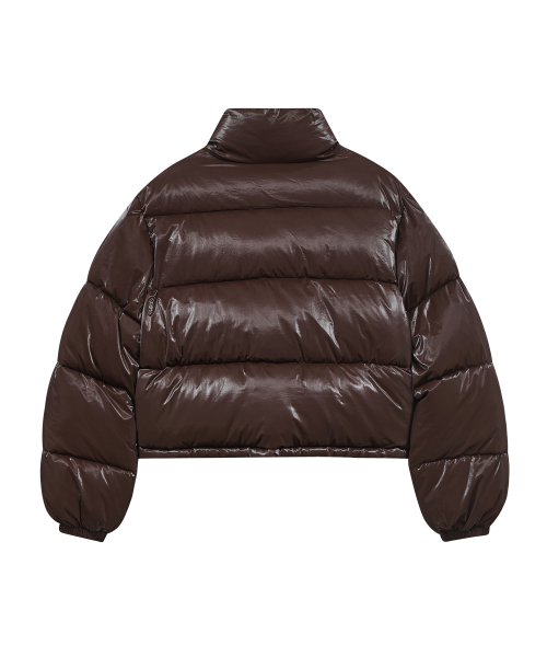 Короткий глянцевый пуховик 85-VIVA043 с высоким горлом Brown