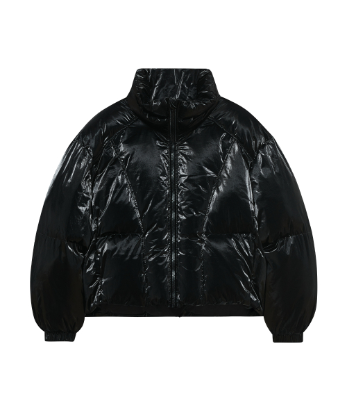 Короткий пуховик 85-VIVA045 Utility Glossy Curved Line, Black