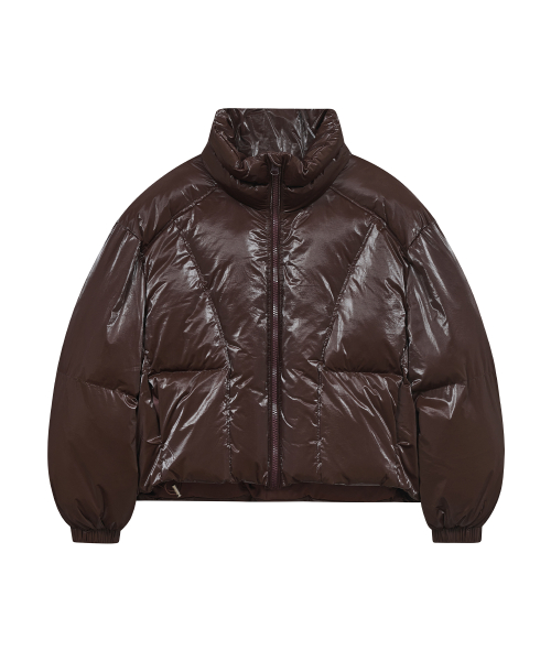 Короткий глянцевый пуховик 85-VIVA045 Brown