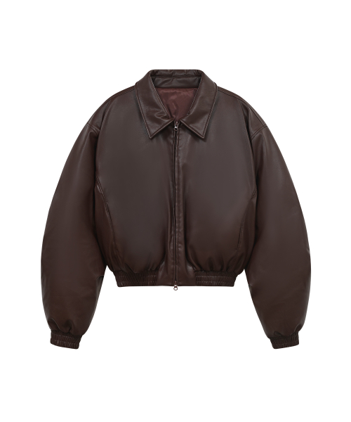 85-VIVA047 воротник Balloon Two-Way кроп кожаный короткий пуховик Brown