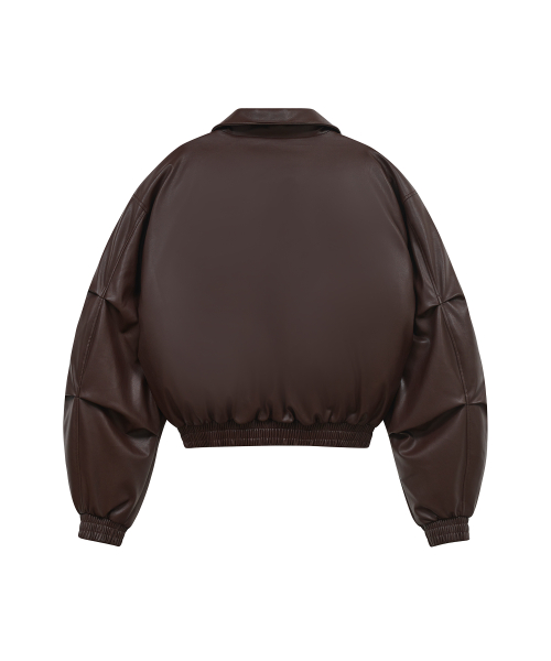 85-VIVA047 воротник Balloon Two-Way кроп кожаный короткий пуховик Brown