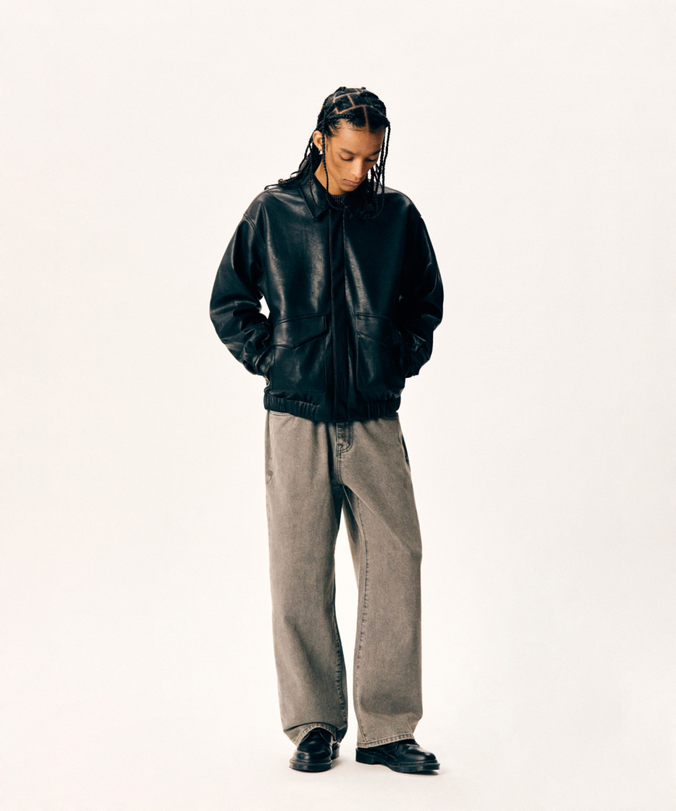 MUSINSA | ESPIONAGE Flight Bomber Jacket (Faux Leather) Black