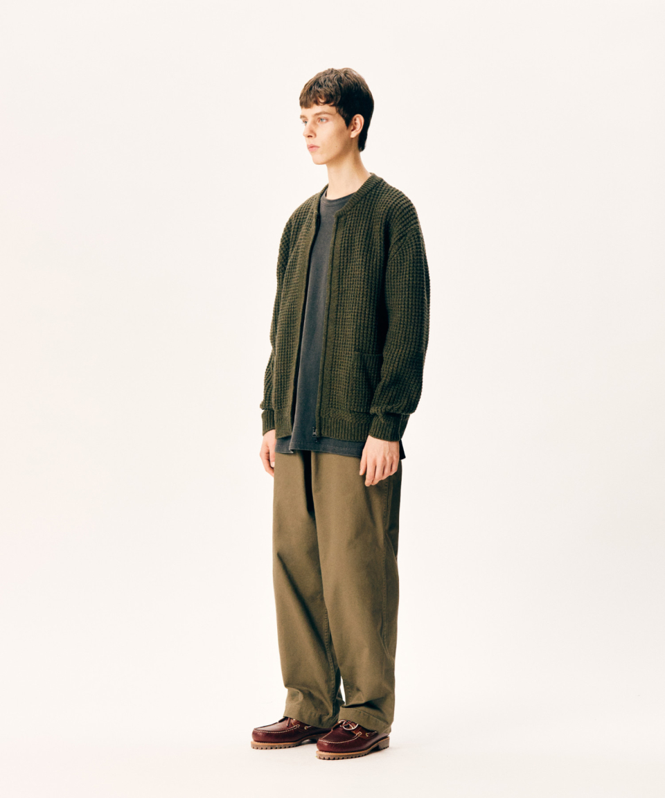 MUSINSA公式 | ESPIONAGE Heavyweight Waffle Zip Cardigan Mocha