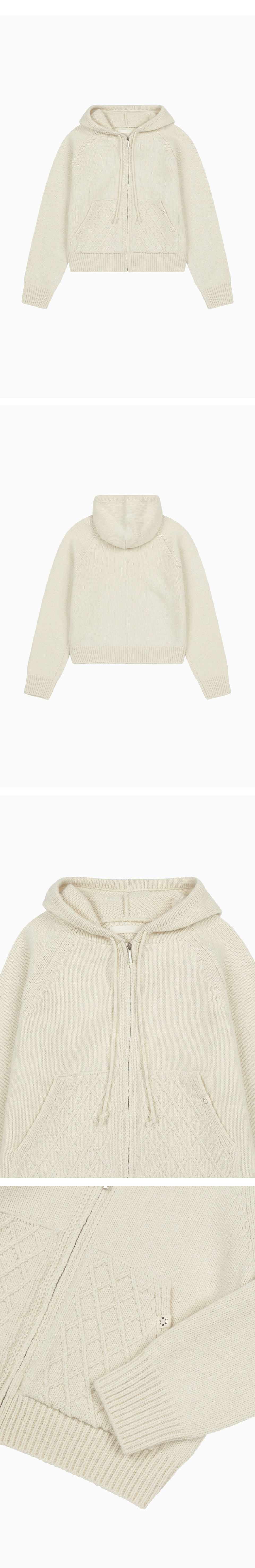 ★OHESHIO★ CABLE KNIT HOODED ZIPUP IVORY 24FW-42002NT Cable Knit Hooded Zip Jacket with Pockets