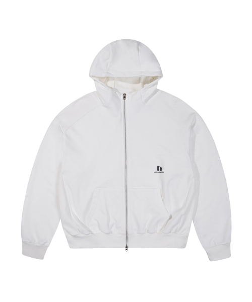 SPORTY LOGO ZIP UP HOODIE SOFT WHITE