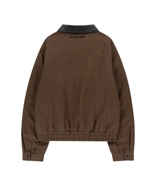 Contrast Leather Work Jacket (Brown)