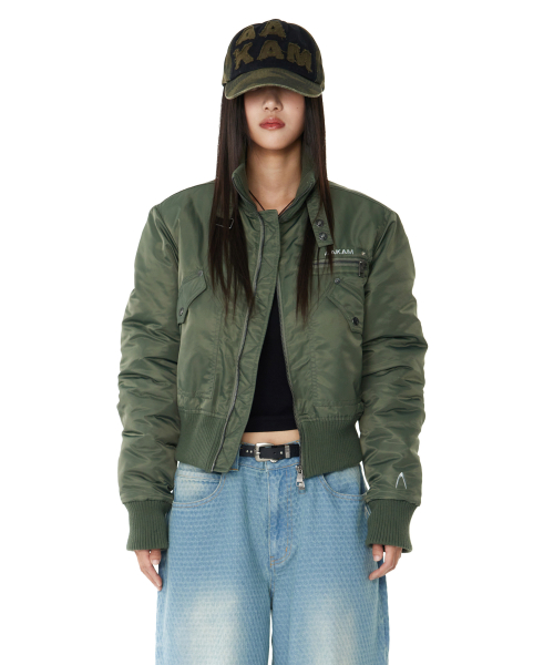 High-Neck Bomber Jacket (Khaki)
