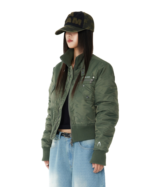 High-Neck Bomber Jacket (Khaki)