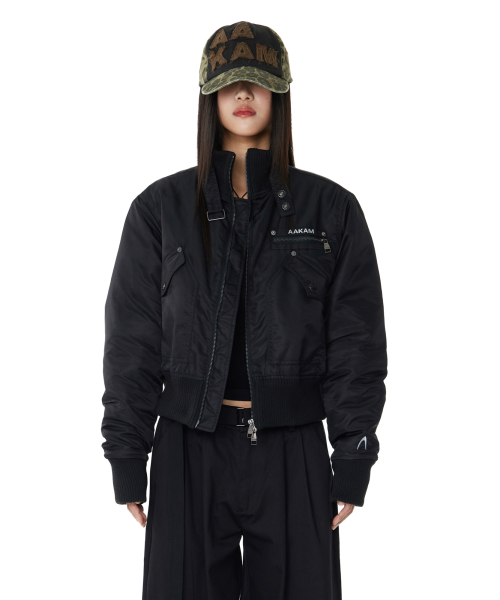 High-Neck Bomber Jacket (Black) thumbnail 2