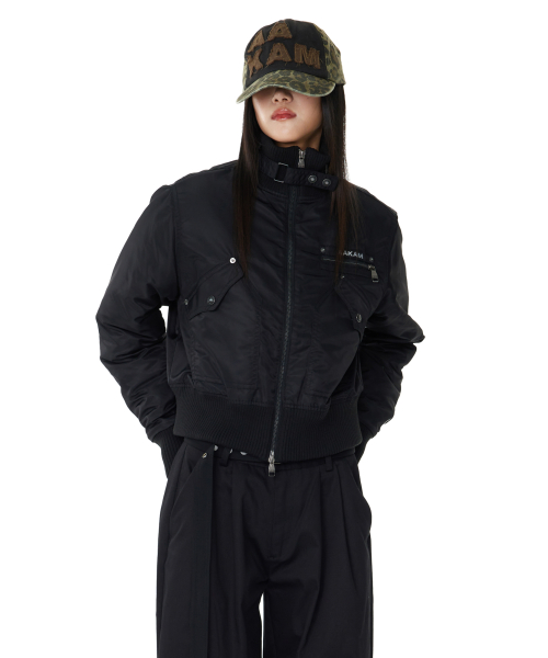 High-Neck Bomber Jacket (Black) thumbnail 3