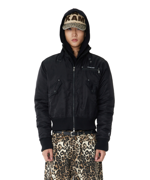 High-Neck Bomber Jacket (Black) thumbnail 6