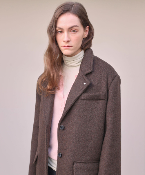 Stud wool long coat [ Brown ]