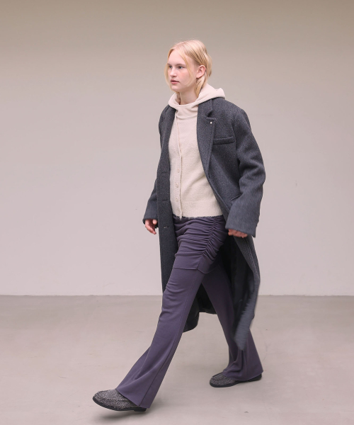 Stud wool long coat [ Charcoal ]