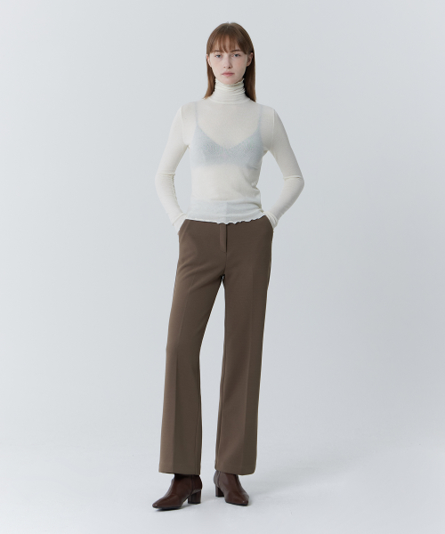 Semi Wide Hidden Banding Slacks (Brown)