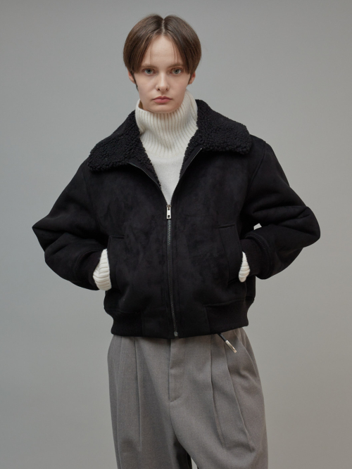 Soft Shearing Bomber Jacket Black