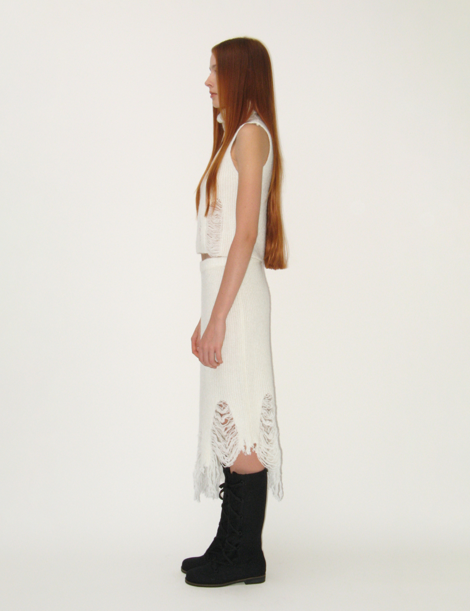 sunburnproject::スカート:S[RESALE] MUSINSA | SUNBURNPROJECT Damaged Knit Skirt (WHITE)