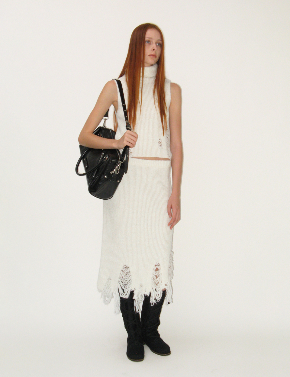 sunburnproject::スカート:S[RESALE] MUSINSA | SUNBURNPROJECT Damaged Knit Skirt (WHITE)