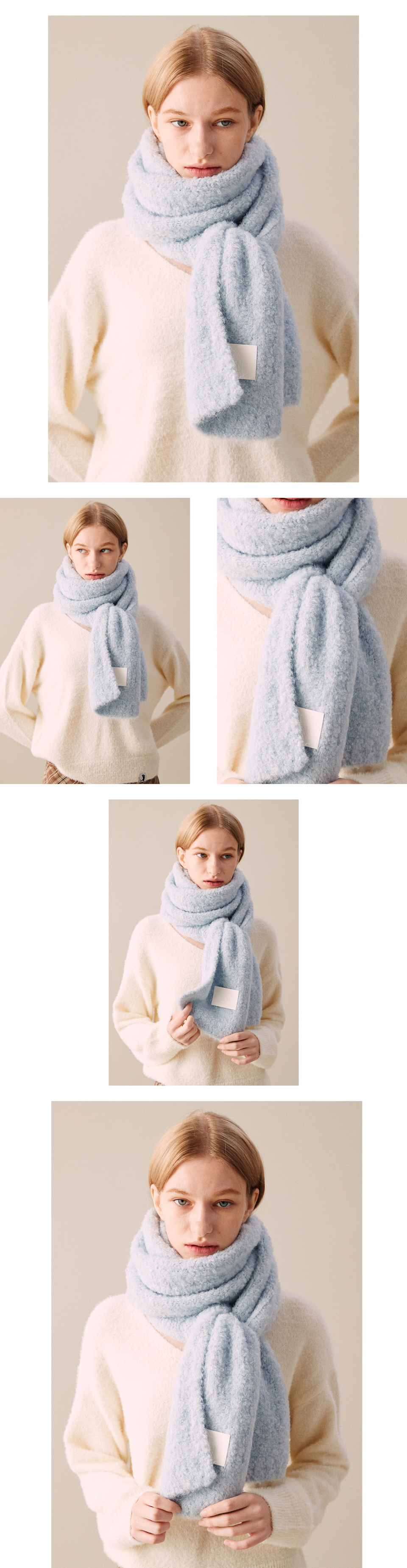 MUSINSA | SILN Long cloud boucle knit muffler (BABY BLUE)