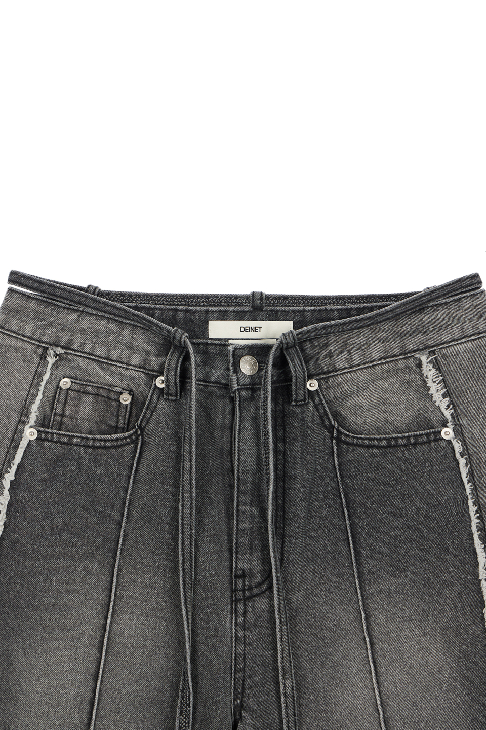 韓国商品/DEINET STRING BELT RAW EDGE JEANS STRING BELT RAW EDGE JEANS IN BLACK - 감도 깊은 취향 셀렉트