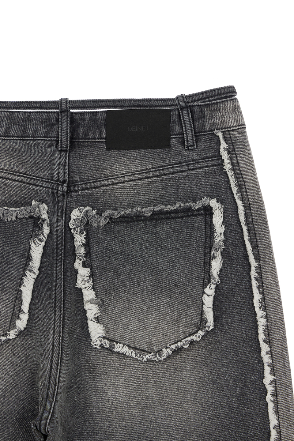 다이닛(DEINET) STRING BELT RAW EDGE JEANS IN BLACK - 사이즈