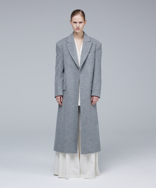 Open-type minimal wool coat