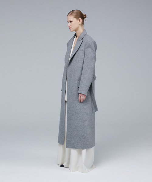 Open-type minimal wool coat