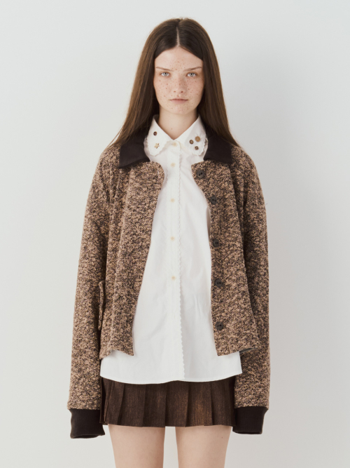 COLLAR KNIT BUTTON JACKET (BROWN)