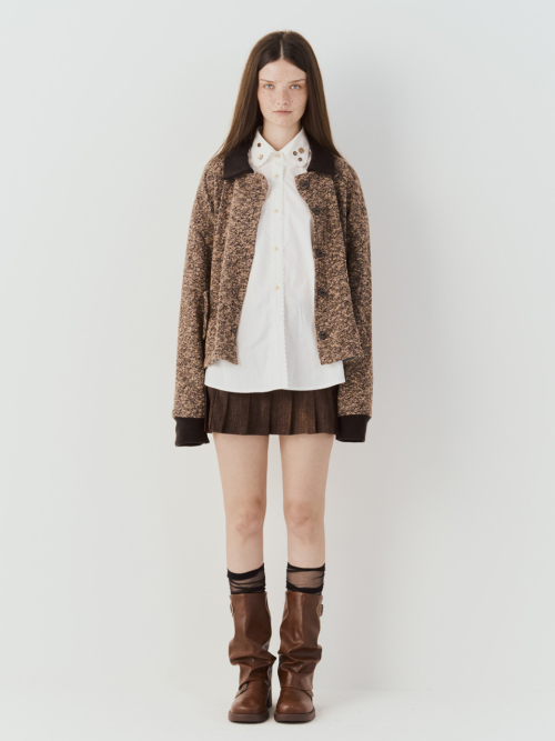 COLLAR KNIT BUTTON JACKET (BROWN)