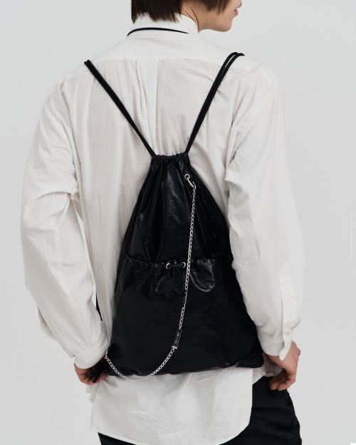 high Glossy Chain Gym Sack Black