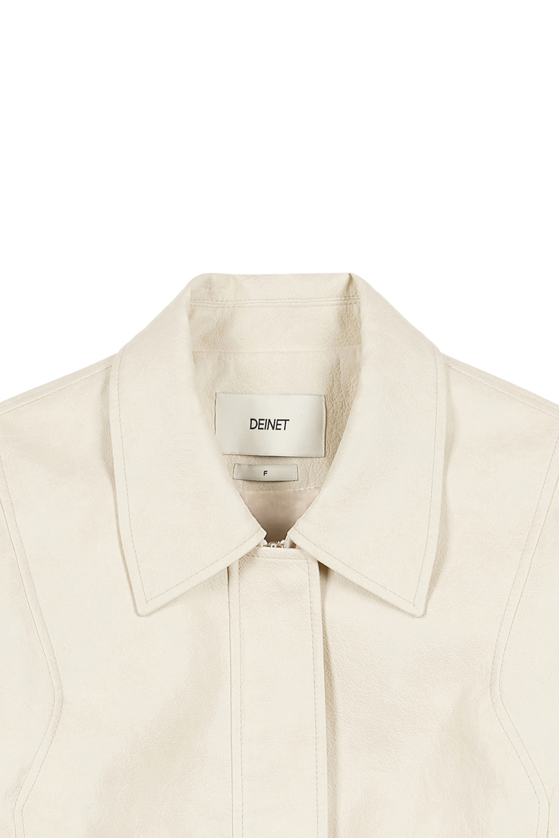 다이닛(DEINET) ECO-LEATHER BOMBER BANDED JUMPER IN CREAM