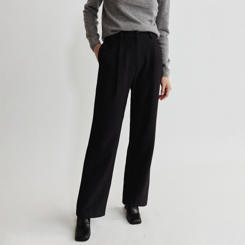 Double one tuck slacks (Black)